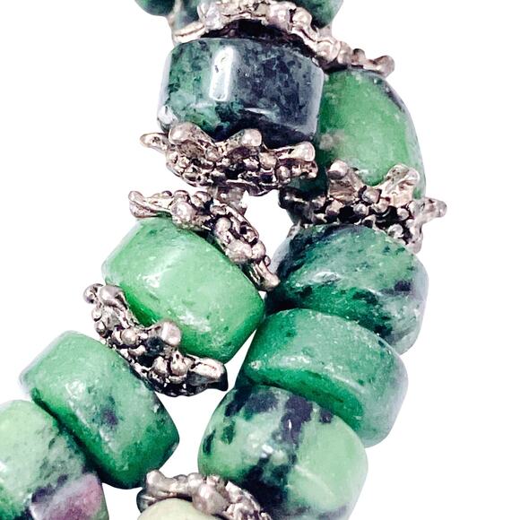 Genuine Ruby in Zoisite Green Gemstone Bead Necklace Silver Tone Artisan Choker - Picture 8 of 12